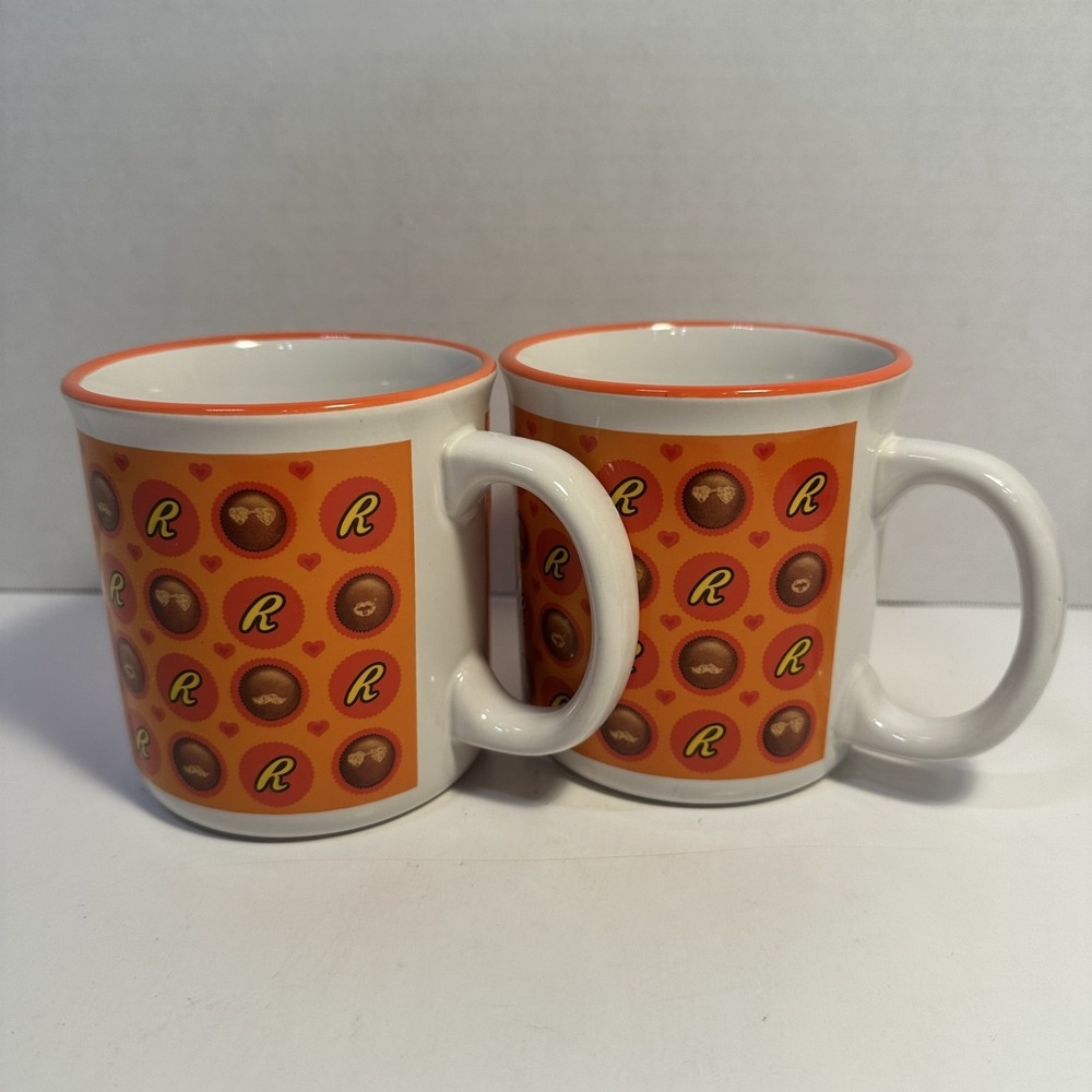 Galerie Reese's Peanut Butter Cups Ceramic Mugs Set of 2 Hershey Licensed Orange